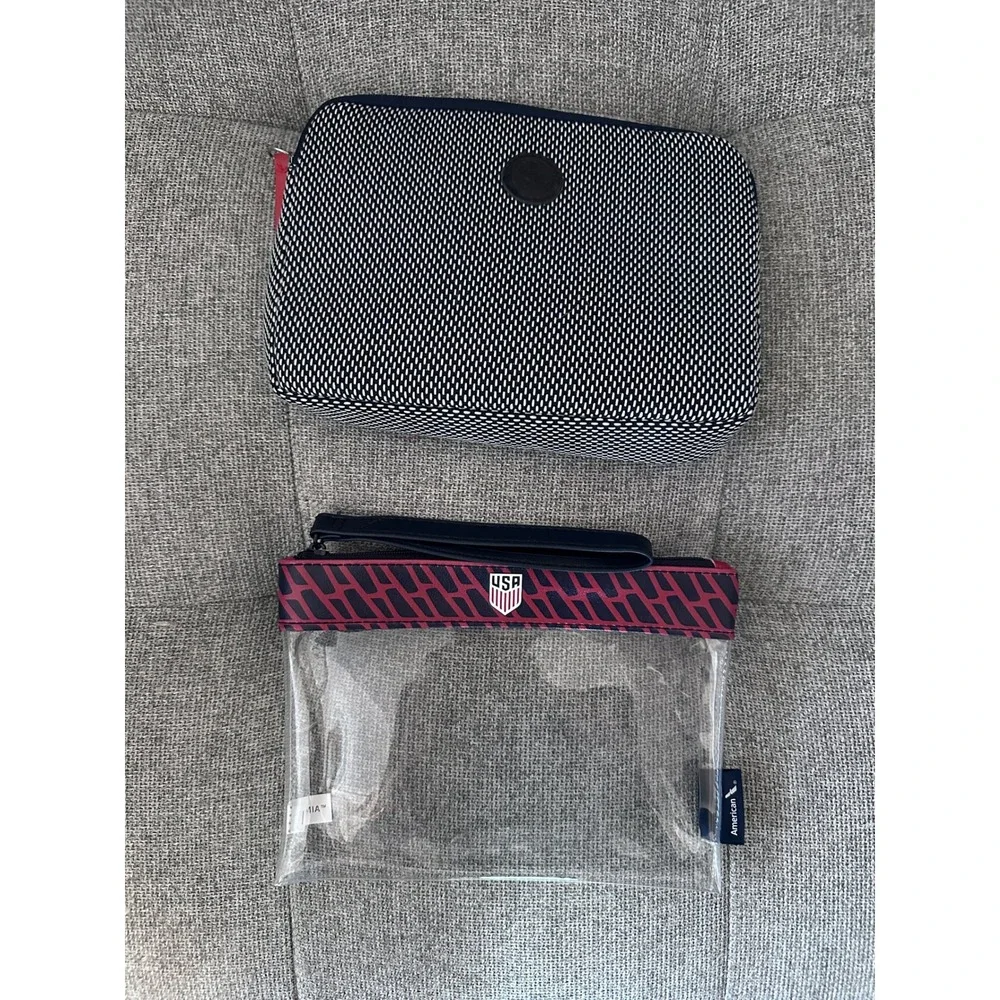 American Airlines US Soccer Amenity Kit Set OS Blue Clear FIFA Pouch Bag